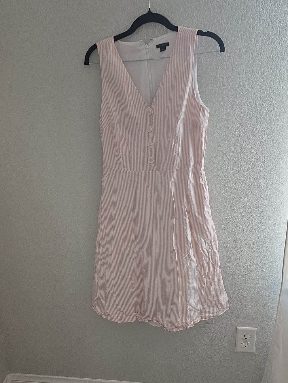 Ann Taylor Light Pink and White Striped Sleeveless V-Neck Dress